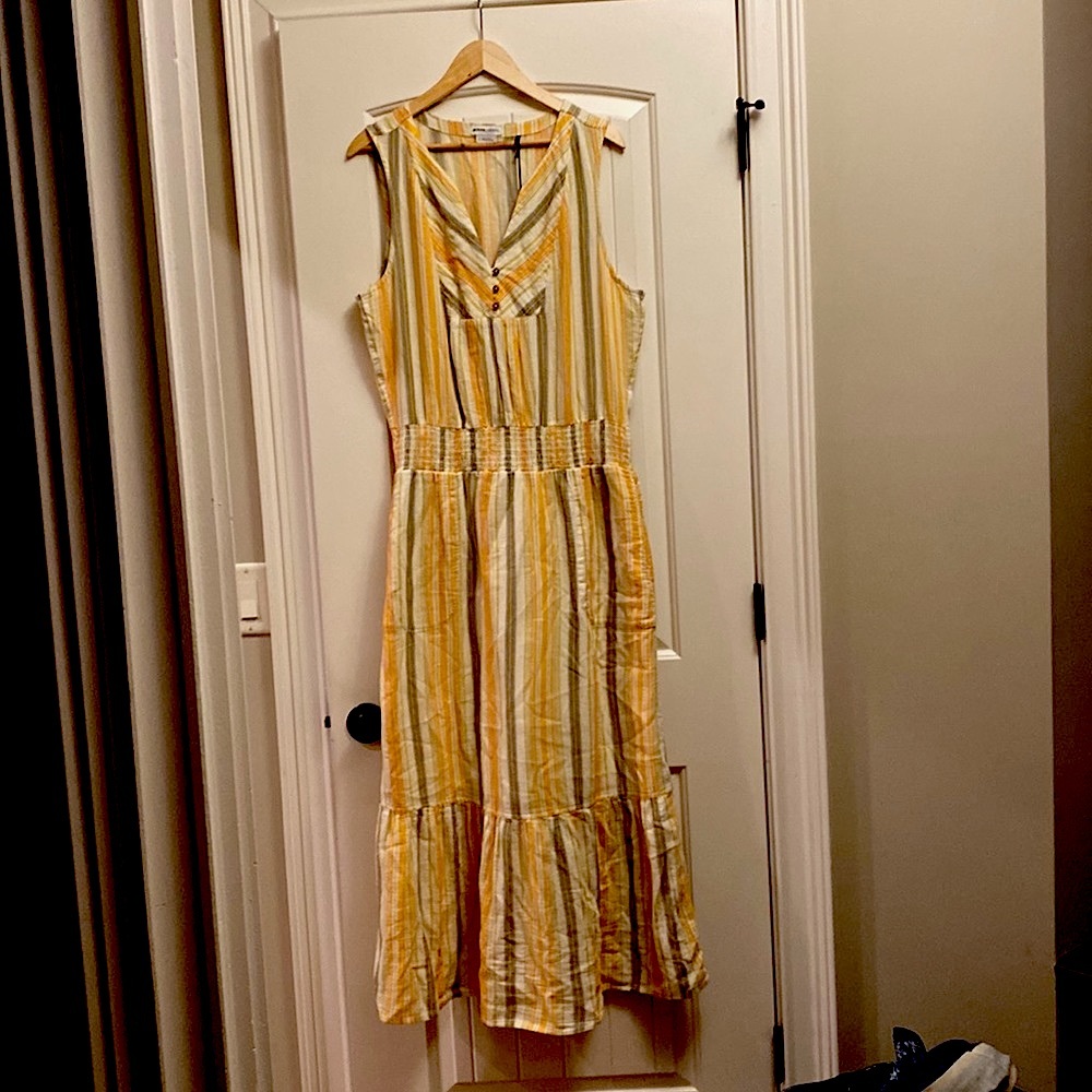 Prana Women’s NWT Yellow Striped Long Maxi Dress, Size Large